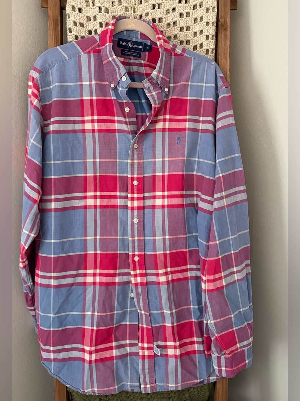 Ralph Lauren Men’s Plaid Button-Down Shirt - Pink & Blue